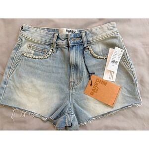 Rare DNM Edit High Rise Festival Denim Shorts Light Wash Rhinestone Mavis 23 NWT